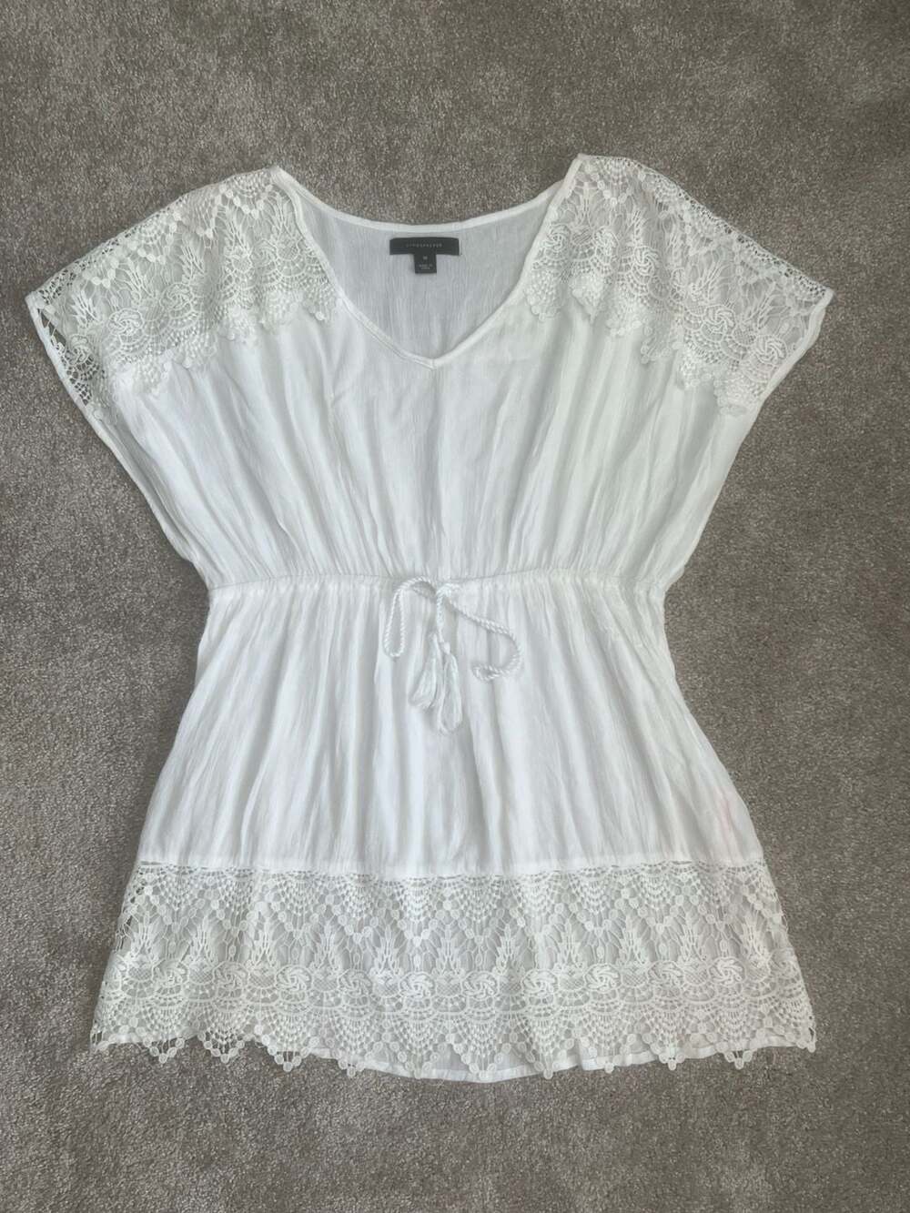 Atmosphere Women's White Lace-Trim V-Neck Tunic Cover-Up